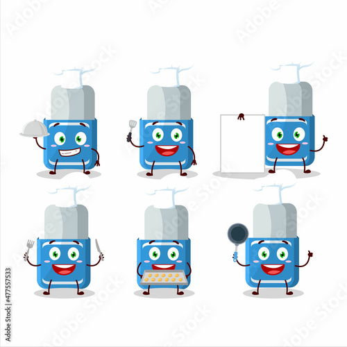 Cartoon character of blue eraser with various chef emoticons