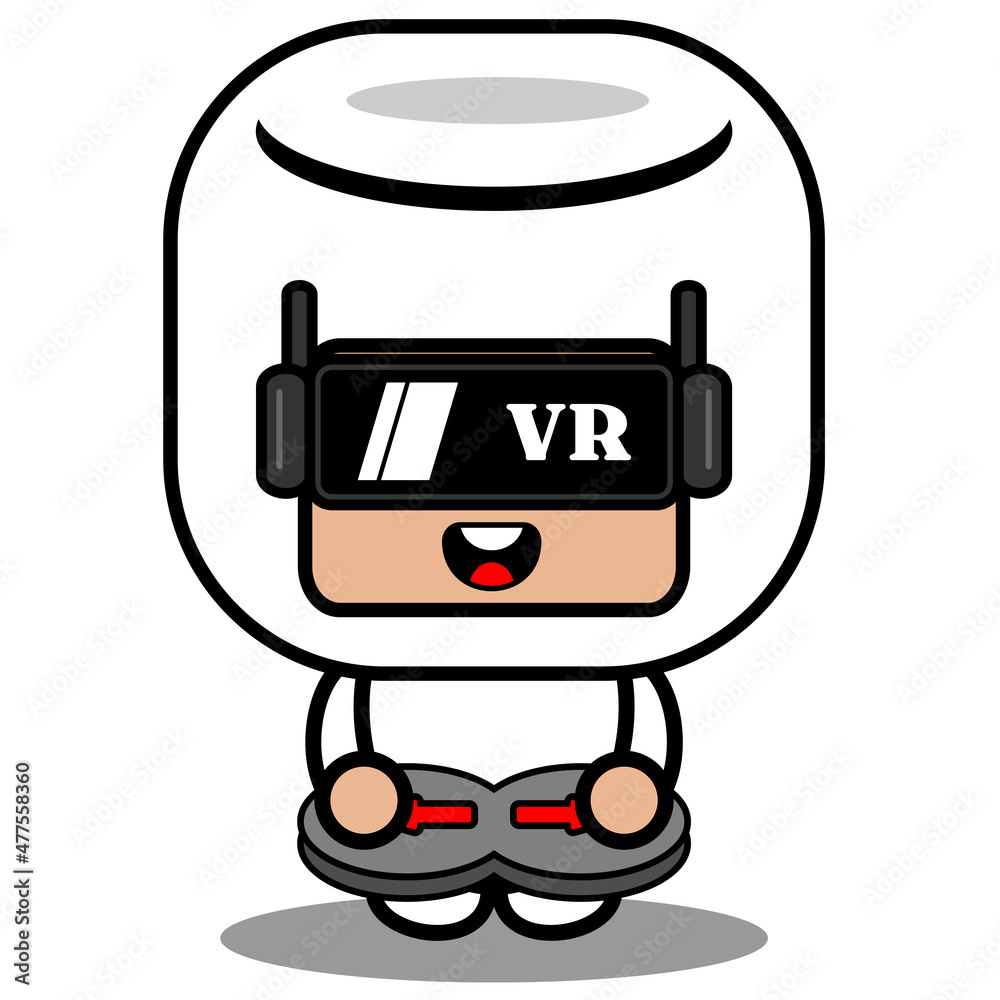 vector cartoon character cute marshmallow food mascot costume playing virtual reality game vector cartoon character cute marshmallow food mascot costume playing virtual reality game