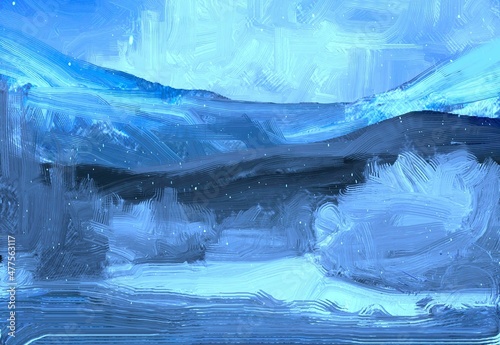 Winter scene painting. 2d illustration. Frozen landscape. © Jakub