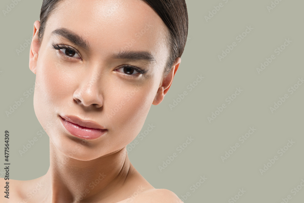 Asian woman beauty healthy skin care and beautiful hair female model portrait Color background green Asian woman beauty healthy skin care and beautiful hair female model portrait Color background green