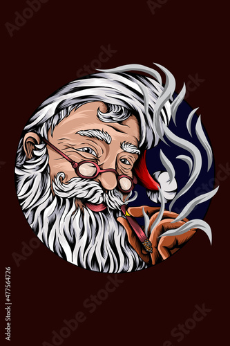 Santa claus with cigarette vector illustration