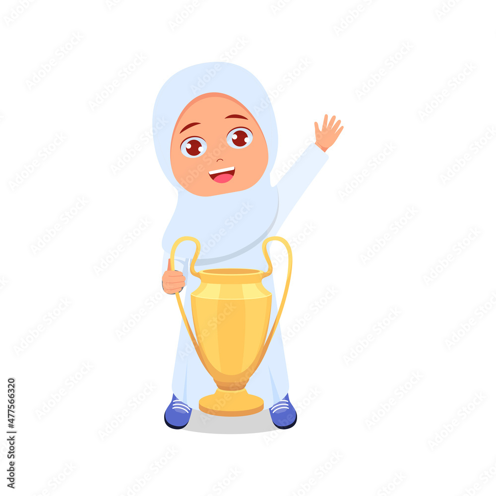 Cute girl holding a trophy, white background Cute girl holding a trophy, white background