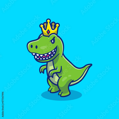 Cute Dino King Cartoon Vector Icon Illustration. Animal Icon Concept Isolated Premium Vector. Flat Cartoon Style