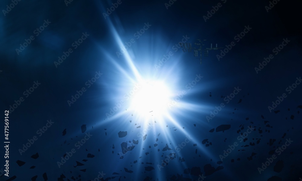 Bright star in deep, cold space. Blue empty universe art. Science fiction illustration. Bright star in deep, cold space. Blue empty universe art. Science fiction illustration.