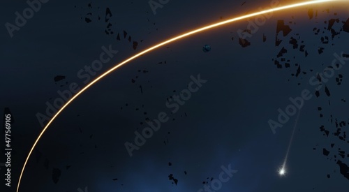 Bright star in deep, cold space. Blue empty universe art. Science fiction illustration.