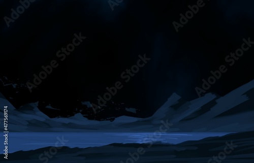 Bright star in deep, cold space. Blue empty universe art. Science fiction illustration.