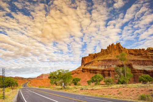 Sunset over the scenic drive in Capitol Reef National Park, Utah, USA