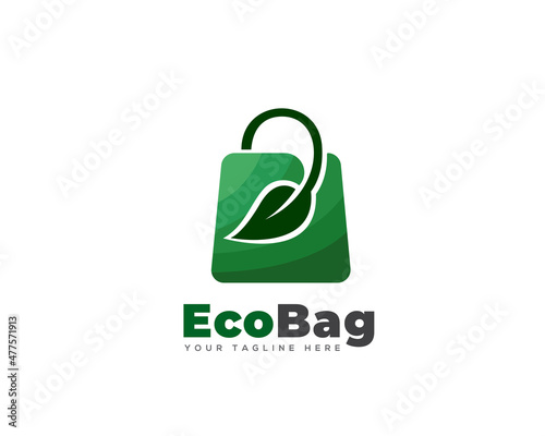 organic eco green leaf bag recyclable logo icon symbol template illustration