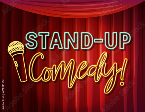 Stand up comedy banner with red curtains background