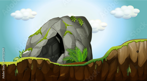 Empty nature scene with stone cave