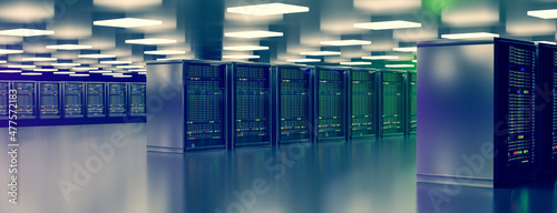 Server. Server room data center. Backup, mining, hosting, mainframe, farm and computer rack with storage information. 3d render