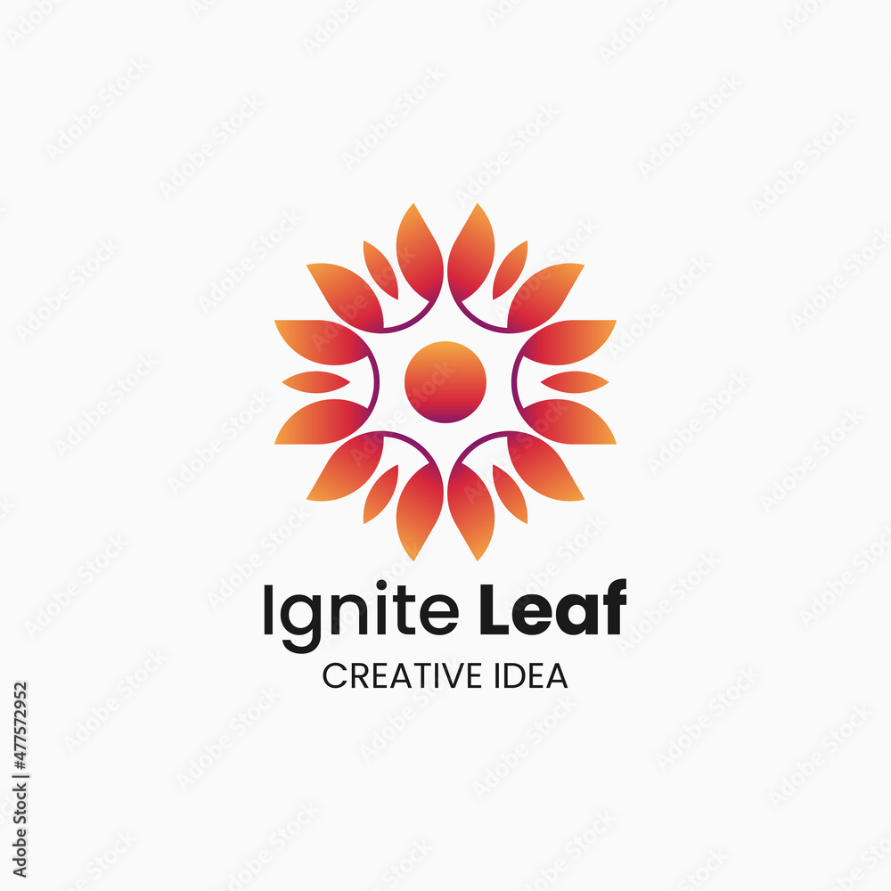 Vector Logo Illustration Ignite Leaf Gradient Colorful Style.
