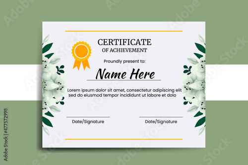 Certificate Template Lily Flower watercolor Digital hand drawn
