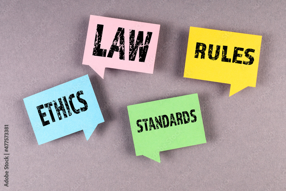 Fototapeta premium Compliance Concept. Four speech bubbles with text on a gray background