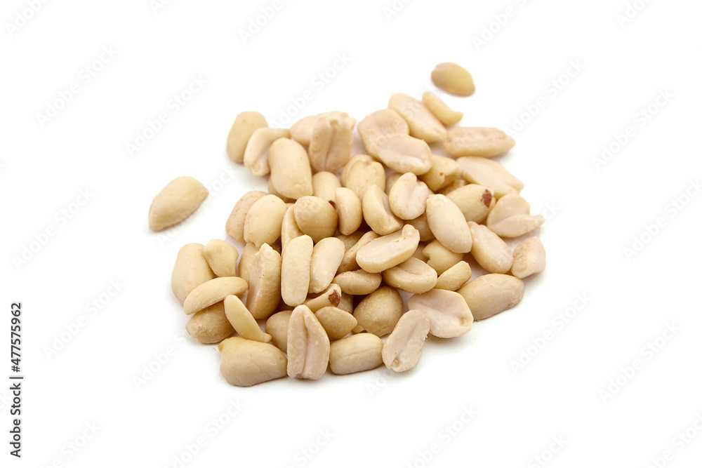 Raw blanched peanuts isolated on white Raw blanched peanuts isolated on white