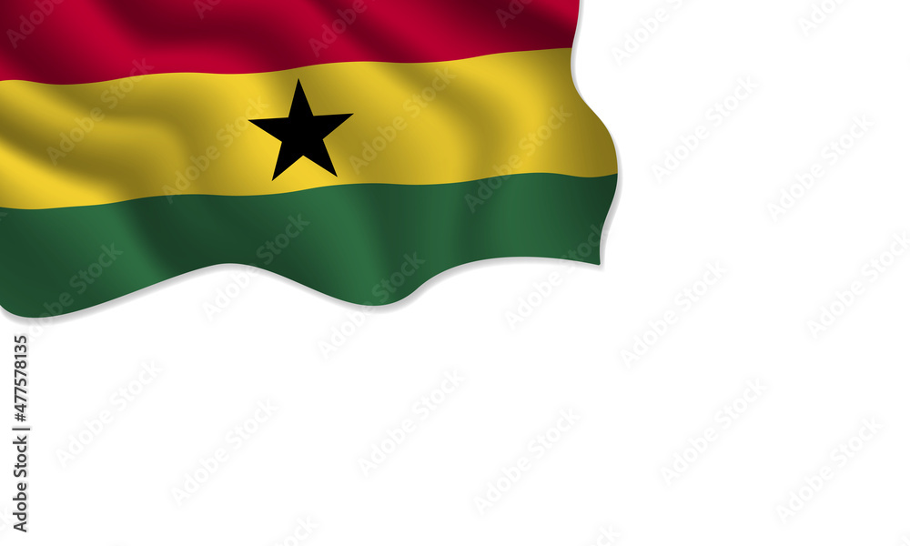 Ghana flag waving illustration with copy space on isolated background Ghana flag waving illustration with copy space on isolated background
