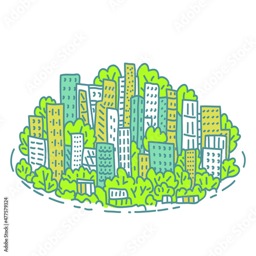 Isolated city metropolis in a doodle style. vector illustration isolated on white background
