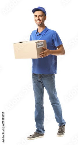 Male courier with parcel on...