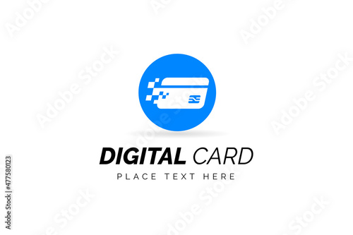 Digital wallet logo design template with pixel effect. Logo concept of credit card, crypto wallet, fast online payment.