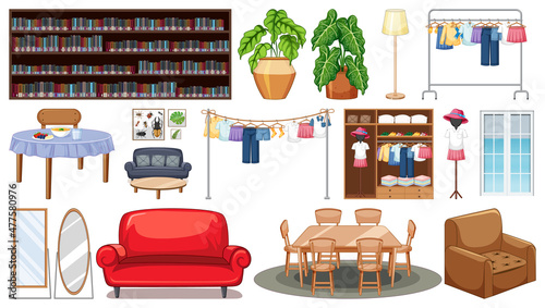 Set of interior furniture and decorations