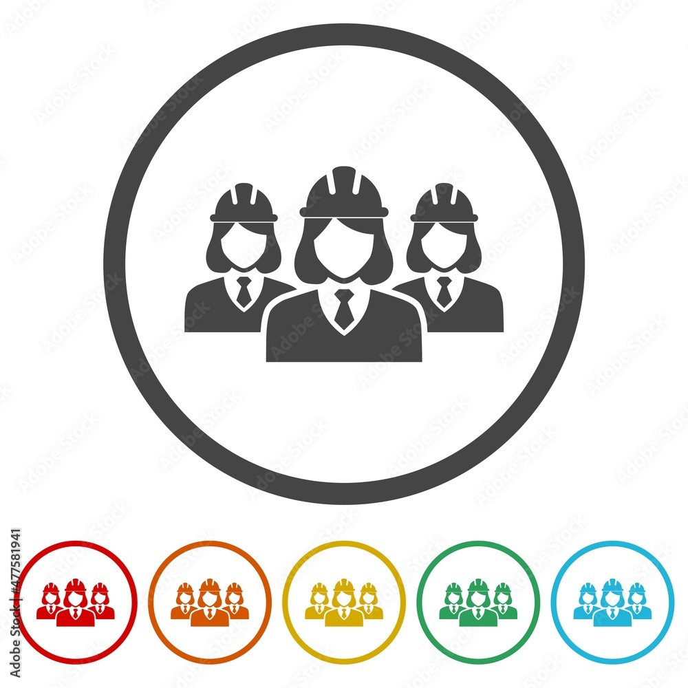 Woman Construction Team Worker icon isolated on white background, color set Woman Construction Team Worker icon isolated on white background, color set