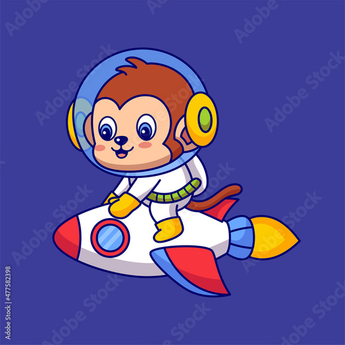 Monkey Astronaut Riding Rocket
