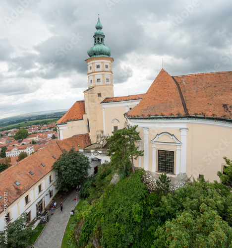 Mikulov castle tower. Amazing romantic chateau on top of rock,