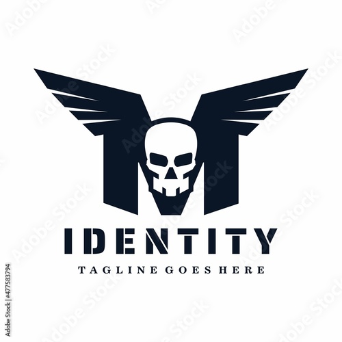 Letter M Skull Wings Logo Design