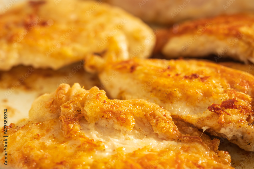 fried chicken breast fillet flour covered closeup fried chicken breast fillet flour covered closeup