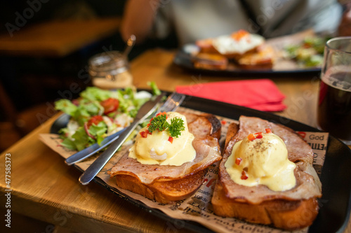 delicious breakfast  egg on toast