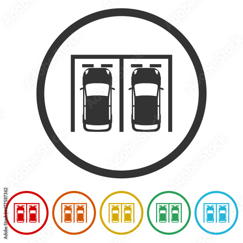 Car parking zone icon isolated on white background, color set