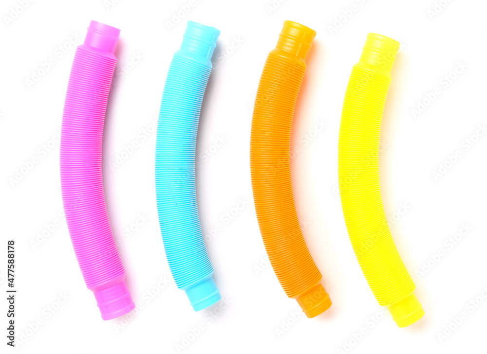 Different colorful Pop Tubes on white background Different colorful Pop Tubes on white background