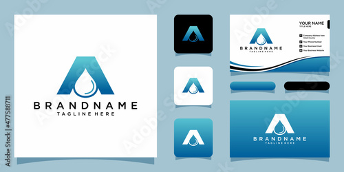 Letter A water drop logo icon design template elements with business card design template