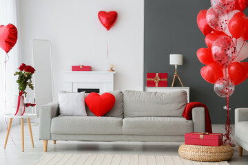Interior of living room decorated for Valentine's Day