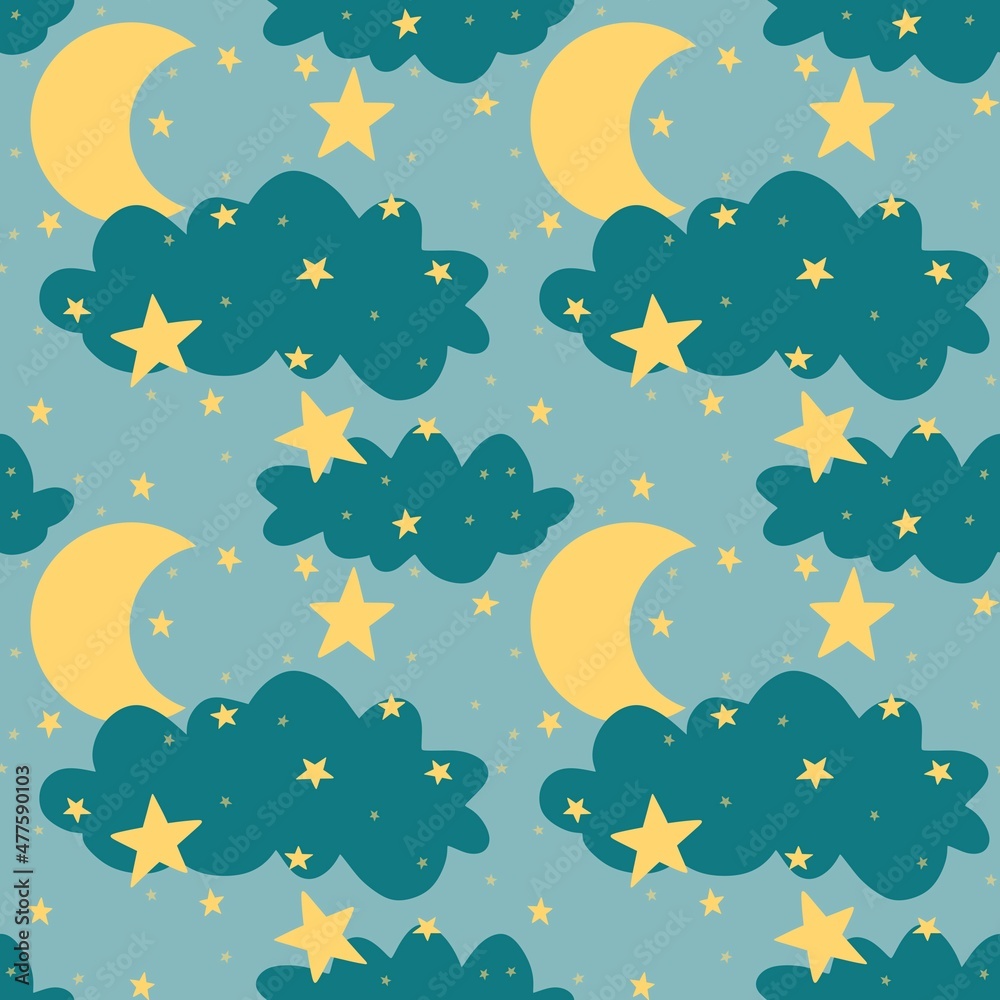 Kids seamless pattern for moon and stars for fabrics and textiles and linens and gifts and cards 