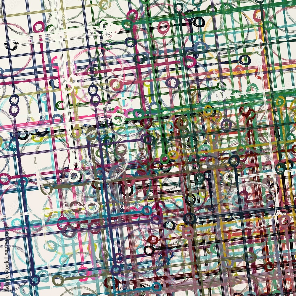 Fototapeta premium Minimalism and simplicity. Dynamic pattern. Rectangles. Vivid colors. Handmade sketch. Modern, artistic background. Layered painting. Pastel tones. 2d illustration. Tiny shapes.