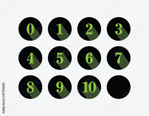 Green number in circle from zero to ten vector illustration.