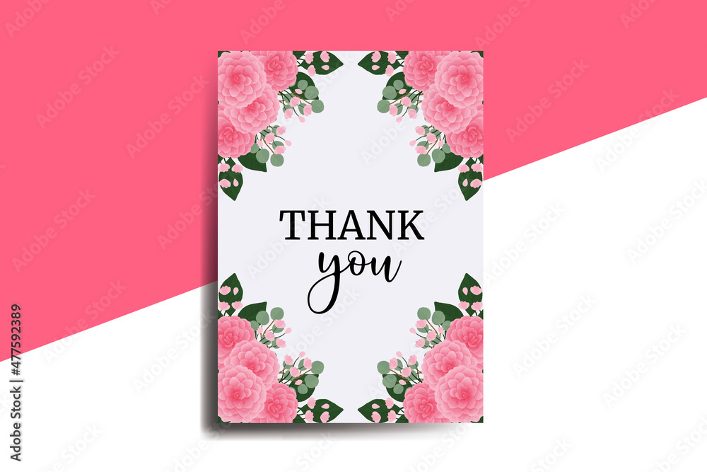 Thank you card Greeting Card Pink Camellia Flower Design Template