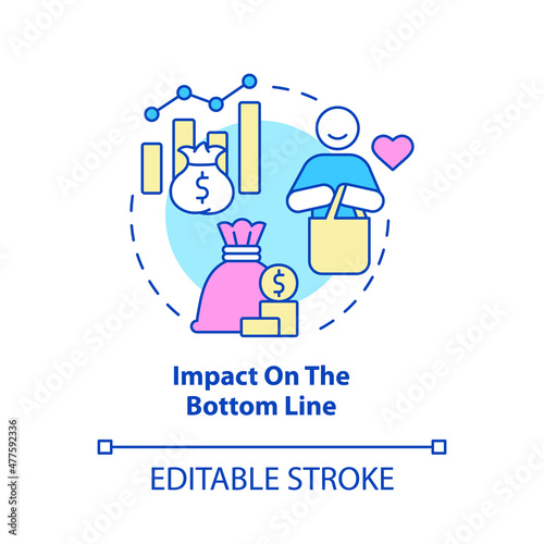 Impact on bottom line concept icon. Final income. Customer service benefits abstract idea thin line illustration. Isolated outline drawing. Editable stroke. Roboto-Medium, Myriad Pro-Bold fonts used