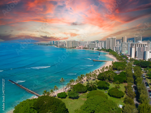 aerial panoramic views of Waikiki Beach Honolulu Hawaii  photo