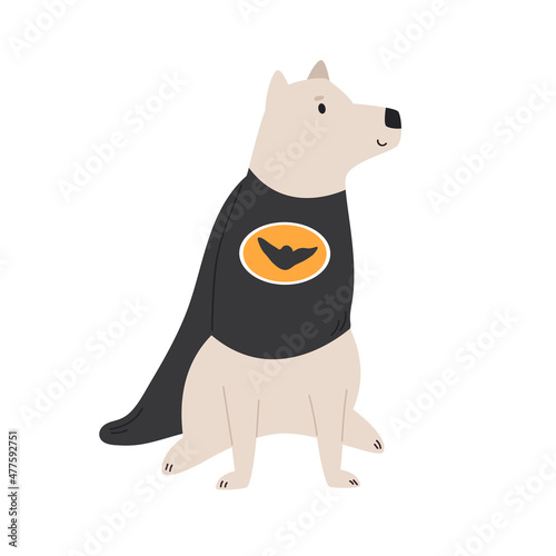 Vector illustration of a funny dog in a superhero costume.