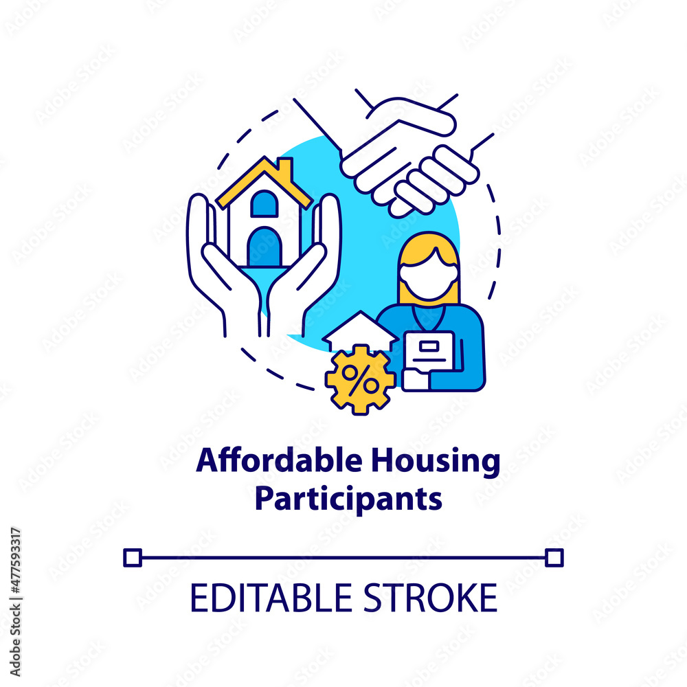 Affordable housing participants concept icon. Property manager customers abstract idea thin line illustration. Isolated outline drawing. Editable stroke. Roboto-Medium, Myriad Pro-Bold fonts used Affordable housing participants concept icon. Property manager customers abstract idea thin line illustration. Isolated outline drawing. Editable stroke. Roboto-Medium, Myriad Pro-Bold fonts used
