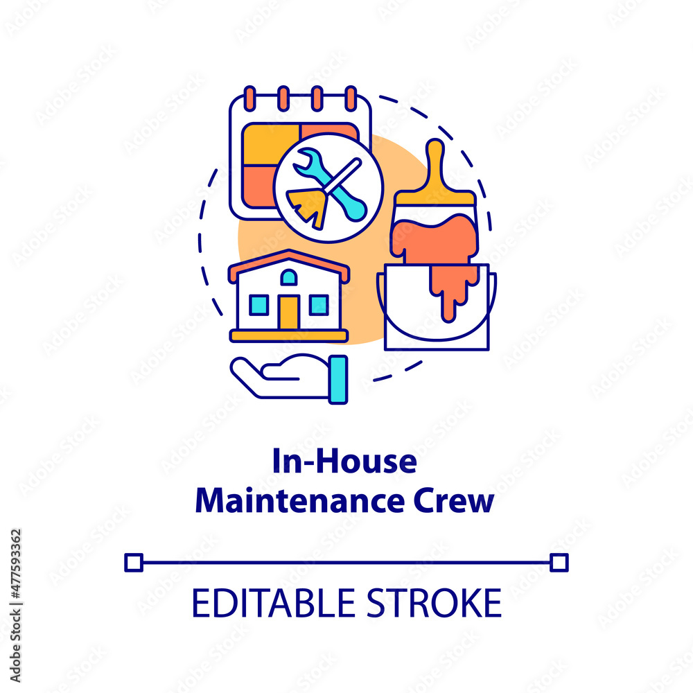 In-house maintenance crew concept icon. Property manager responsibility abstract idea thin line illustration. Isolated outline drawing. Editable stroke. Roboto-Medium, Myriad Pro-Bold fonts used