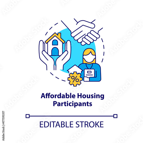 Affordable housing participants concept icon. Property manager customers abstract idea thin line illustration. Isolated outline drawing. Editable stroke. Roboto-Medium, Myriad Pro-Bold fonts used