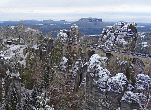 Bastei Bridge in winter time, Saxony, Germany.