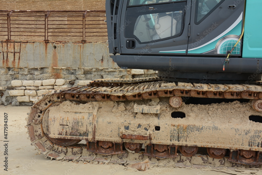 Caterpillar of excavator, Excavator on construction site Caterpillar of excavator, Excavator on construction site