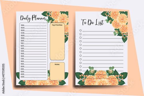 Planner To Do List Orange Dahlia Flower Design Template