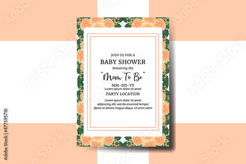 Baby Shower Greeting Card Orange Dahlia Flower Design Template