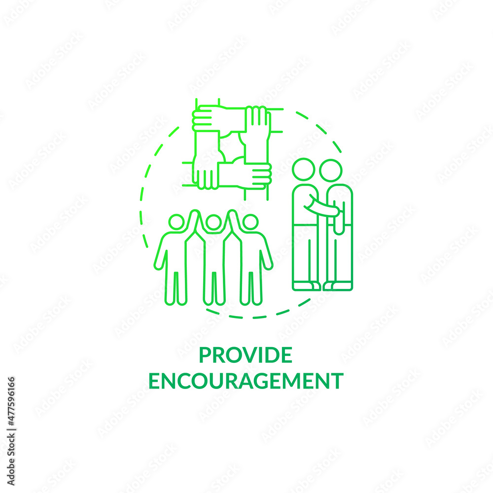 Provide encouragement green gradient concept icon. Improving mental health abstract idea thin line illustration. Offering comfort. Isolated outline drawing. Roboto-Medium, Myriad Pro-Bold fonts used Provide encouragement green gradient concept icon. Improving mental health abstract idea thin line illustration. Offering comfort. Isolated outline drawing. Roboto-Medium, Myriad Pro-Bold fonts used