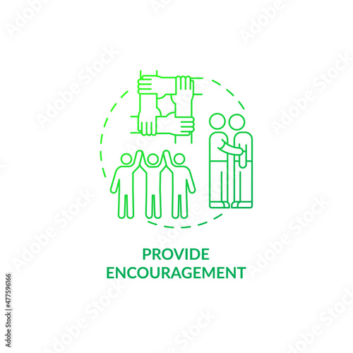 Provide encouragement green gradient concept icon. Improving mental health abstract idea thin line illustration. Offering comfort. Isolated outline drawing. Roboto-Medium, Myriad Pro-Bold fonts used